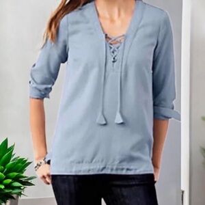 J. Jill Popover Tunic Top Chambray Long Sleeve Tunic Size L